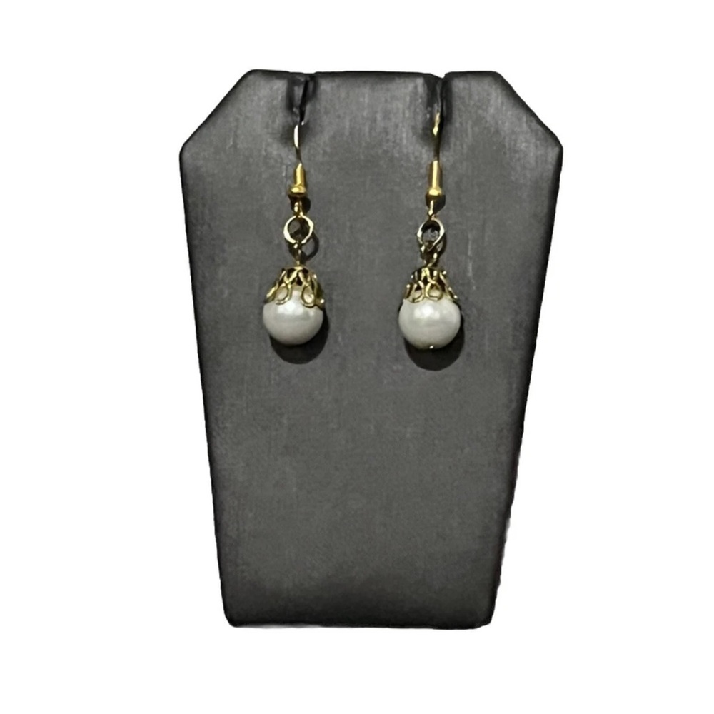 Faux Pearl Earrings With Gold Tone And Gold Plated Hooks Handmade